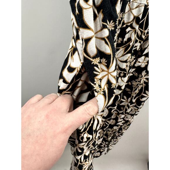 Ava & Viv 1X Black and Tan Floral Linen Blend Midi Ruffle Dress - Picture 4 of 8